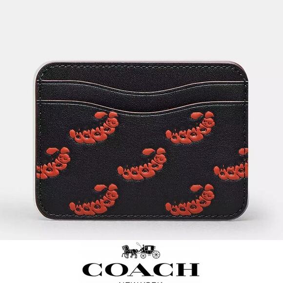 ❤️Wavy Card Case In Coachtopia Leather With Caterpillar Print + Gift Box - Picture 1 of 9
